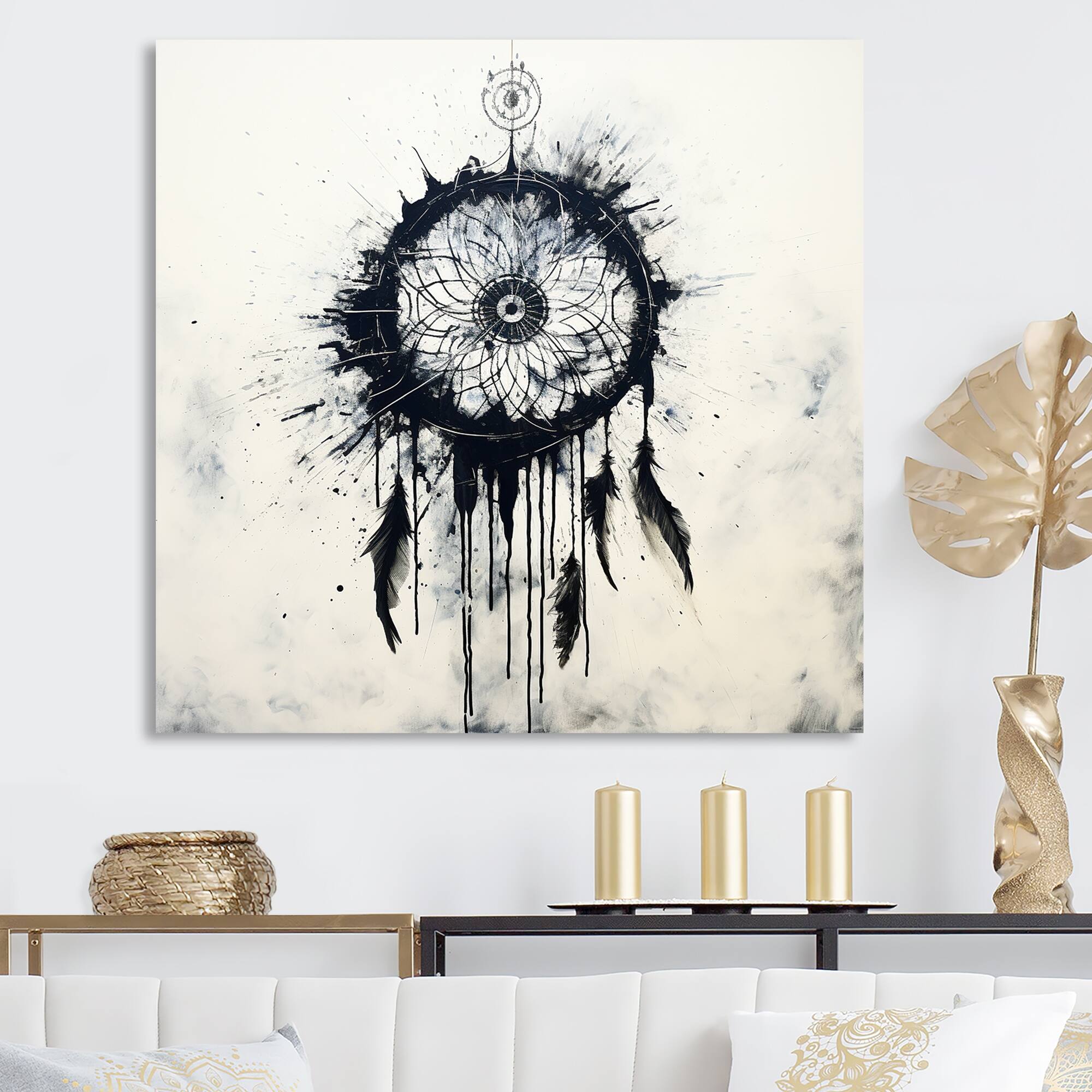 Designart "Black And White Dreams Keepers" Dream Catcher Wall Art Bed